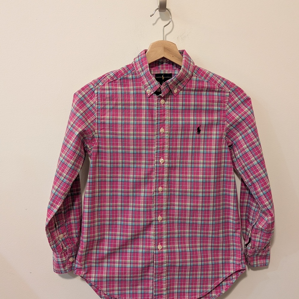Ralph Lauren Boy's Button Down Pink Plaid Shirt Size Medium 10-12